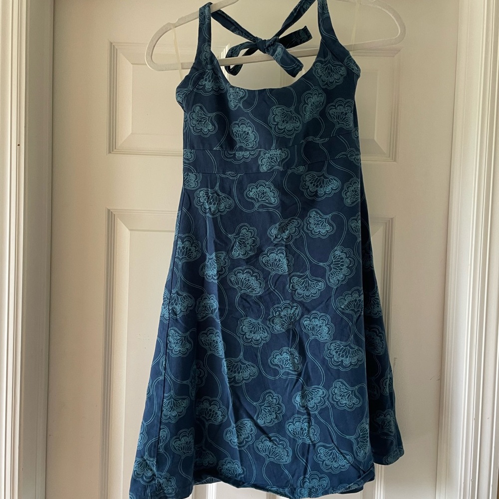 Blue Floral Dress with Cross Back